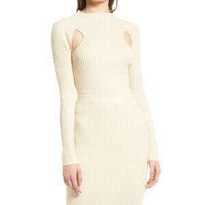 OPEN EDIT NEW‎ $59 Sparkle Cutout Ribbed Knit Sweater in Ivory Small